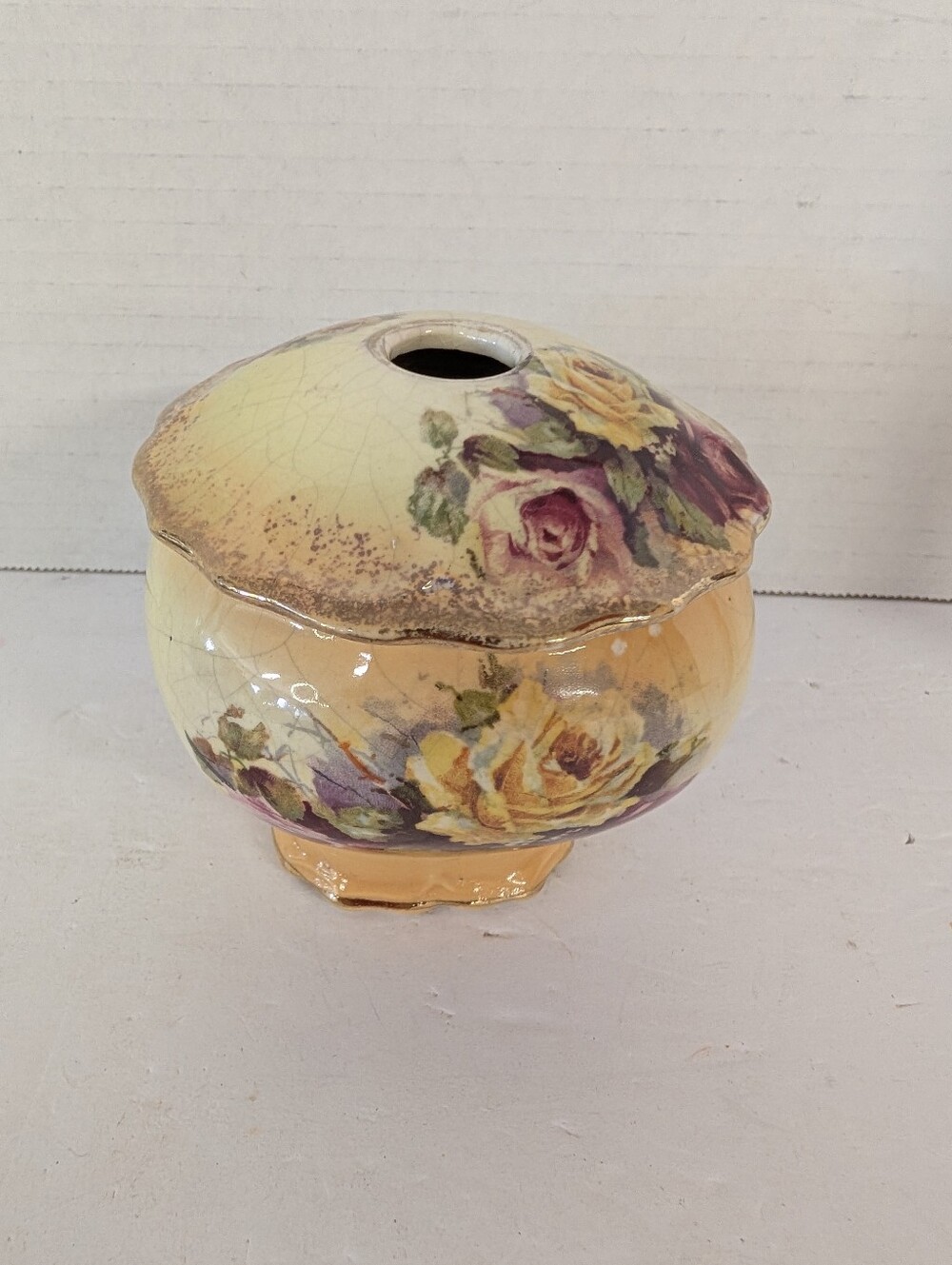 Vintage Dresser Set Floral Ceramic Handmade VanityYellow Rose Motif - Picture 14 of 16
